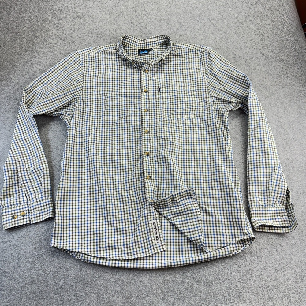 Kavu FXT Local Worldwide Shirt XL Mens Button Down Long Sleeve‎ Plaid Green Blue